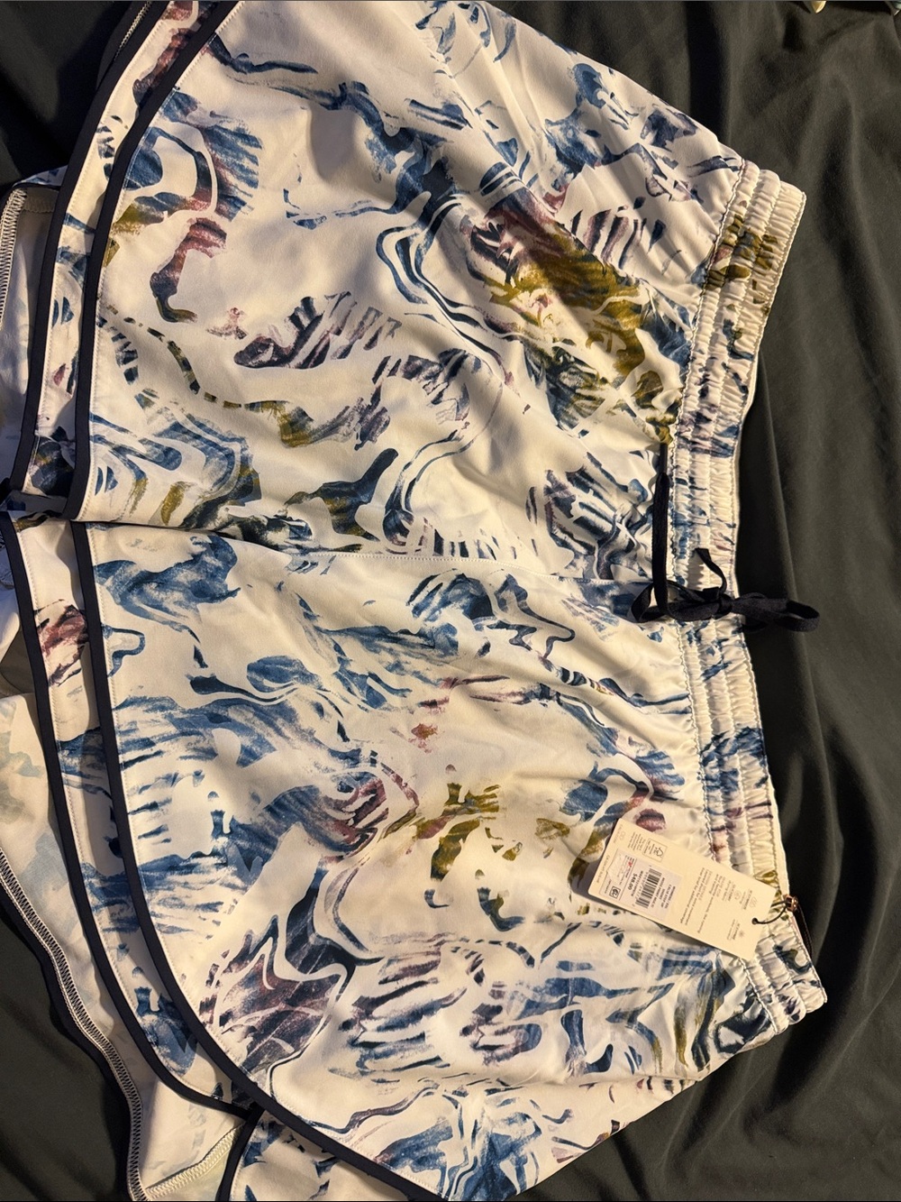 Women's Marble-Print Athletic Shorts - White/Blue